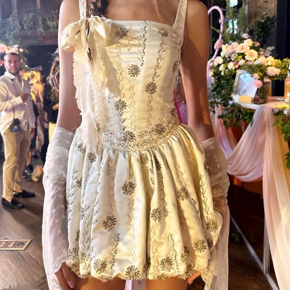 LoveShackFancy Elegant Cream Embellished Dress